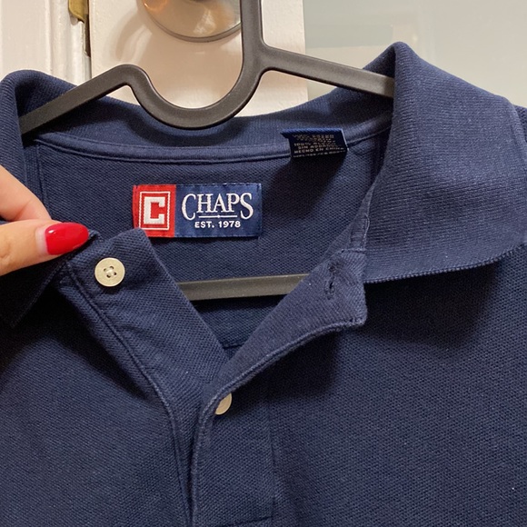 Navy Blue Men’s Chaps Polo with White Logo - Picture 2 of 5